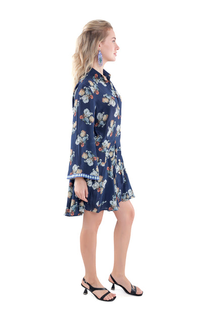 Pleated Floral Shirt Dress