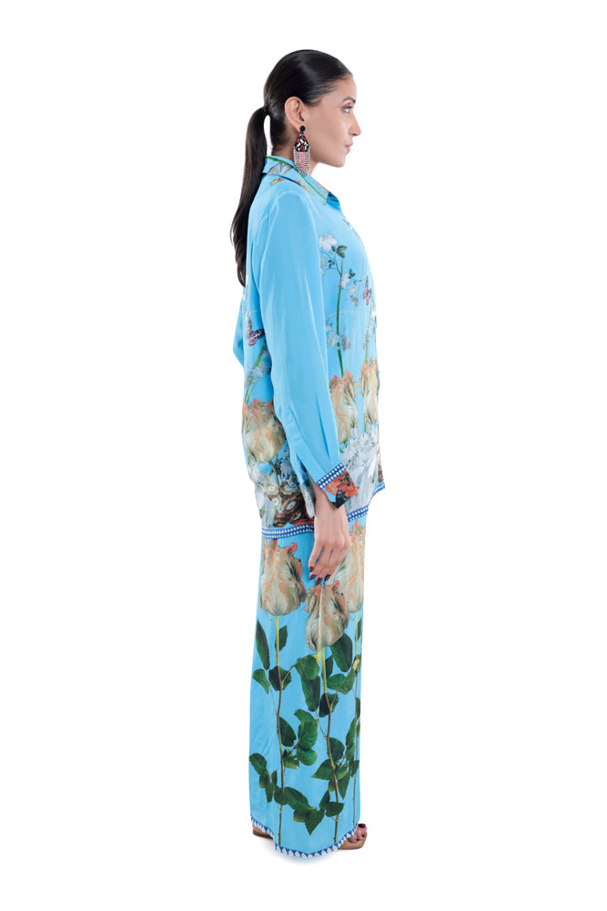 Floral Silk in Sky Blue/M Co-ord Set
