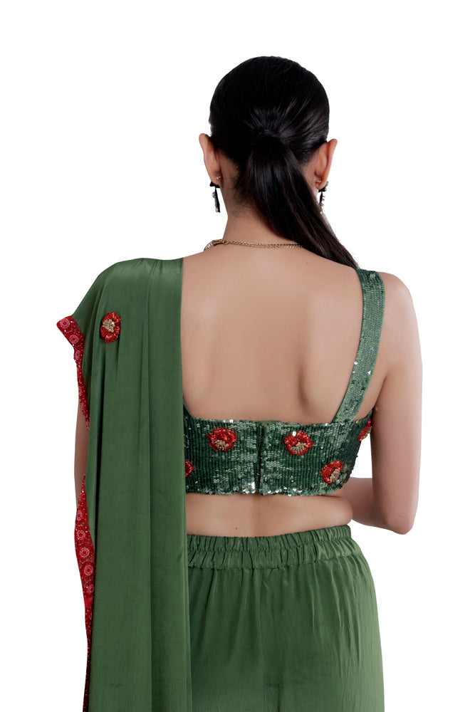 Silk Green Saree & Hand Embroidered Blouse