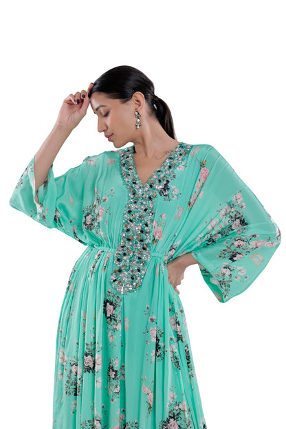 Printed Kaftan With Hand Embroidery