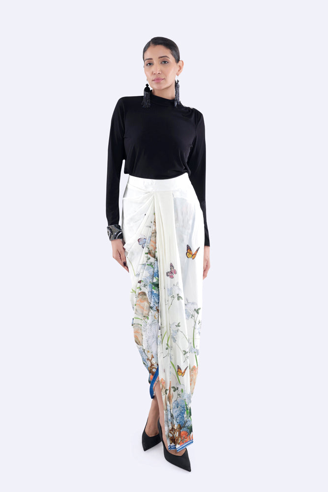 Floral Draped Silk Skirt