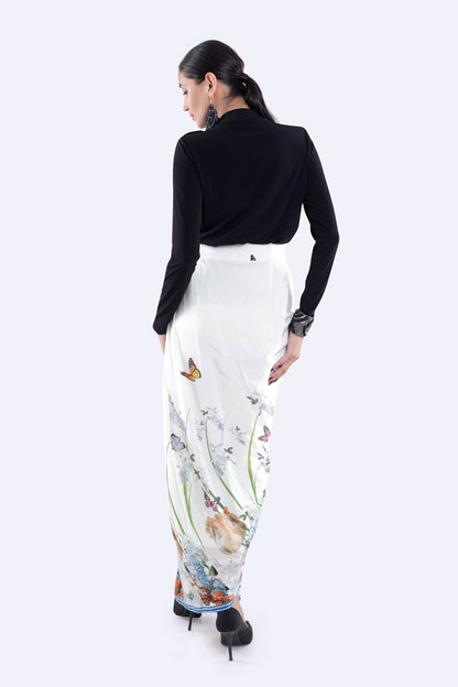 Floral Draped Silk Skirt