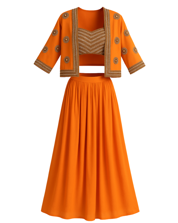 Hand Embroidered Blouse With Flowy Skirt