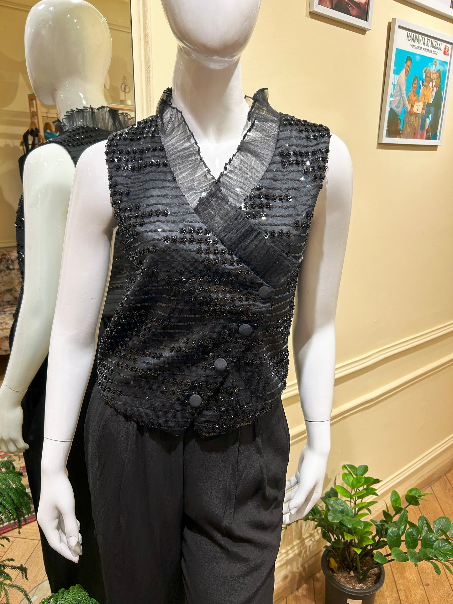 Midnight Embroidered Waistcoat with Trousers