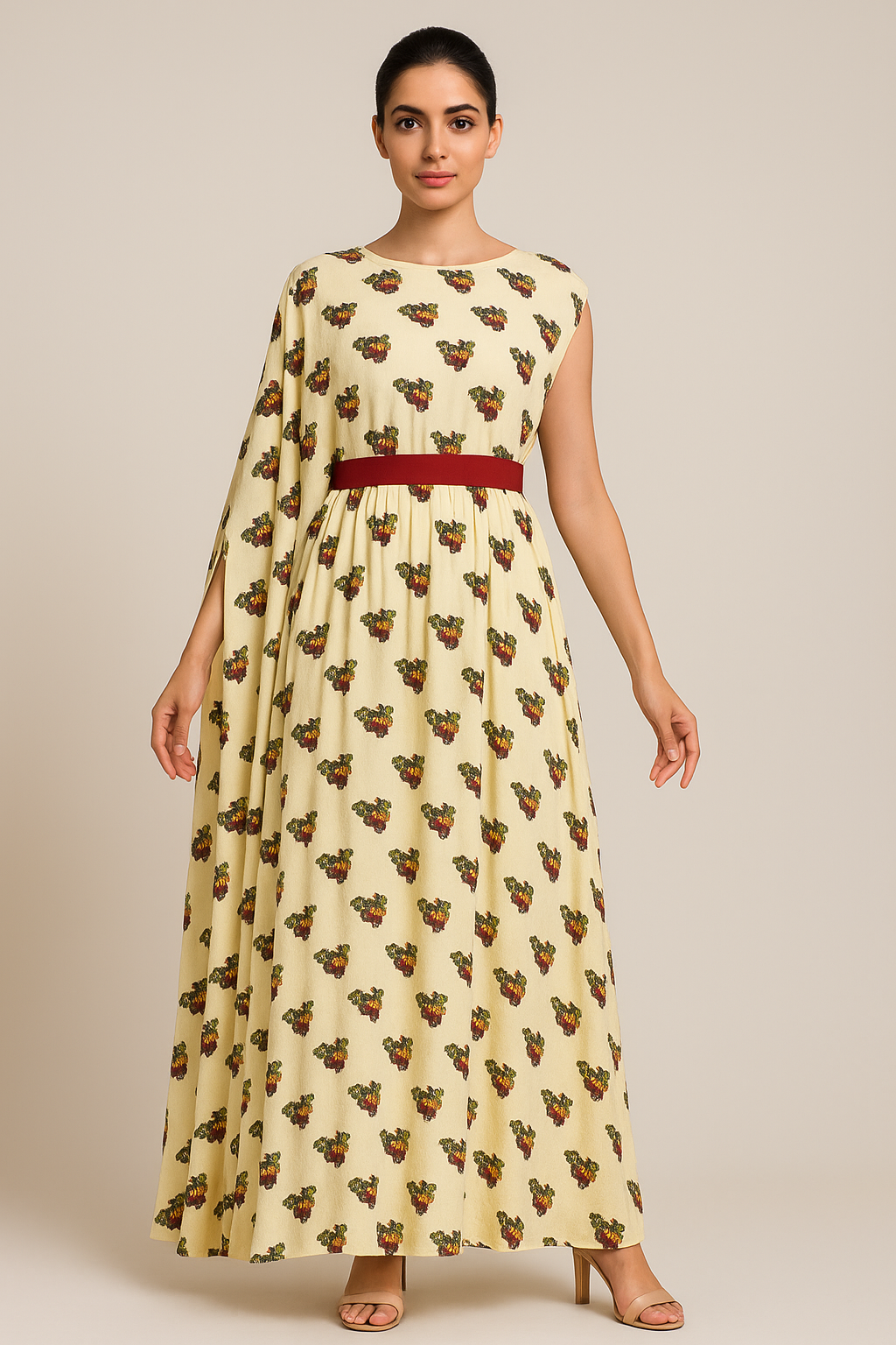 Floral One sleeve kaftan with belt
