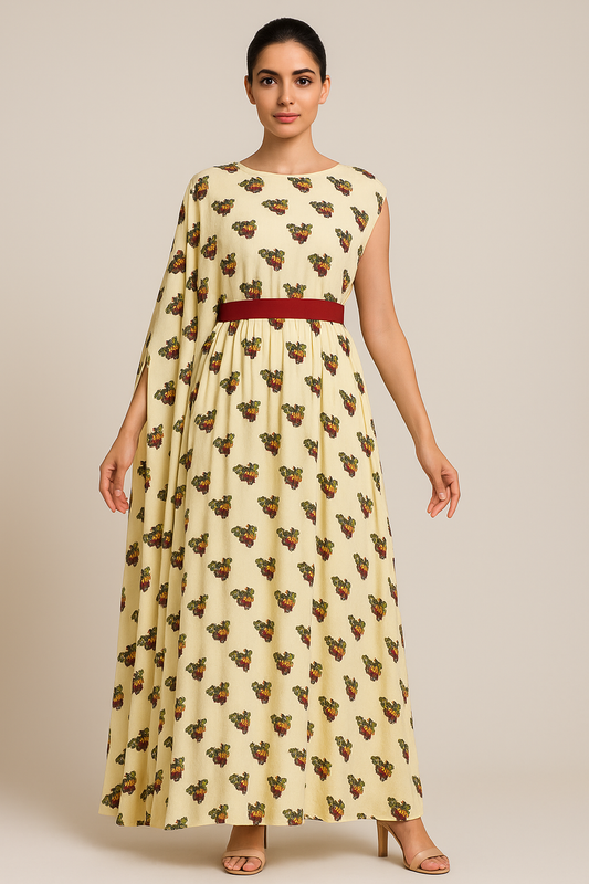 Floral One sleeve kaftan with belt