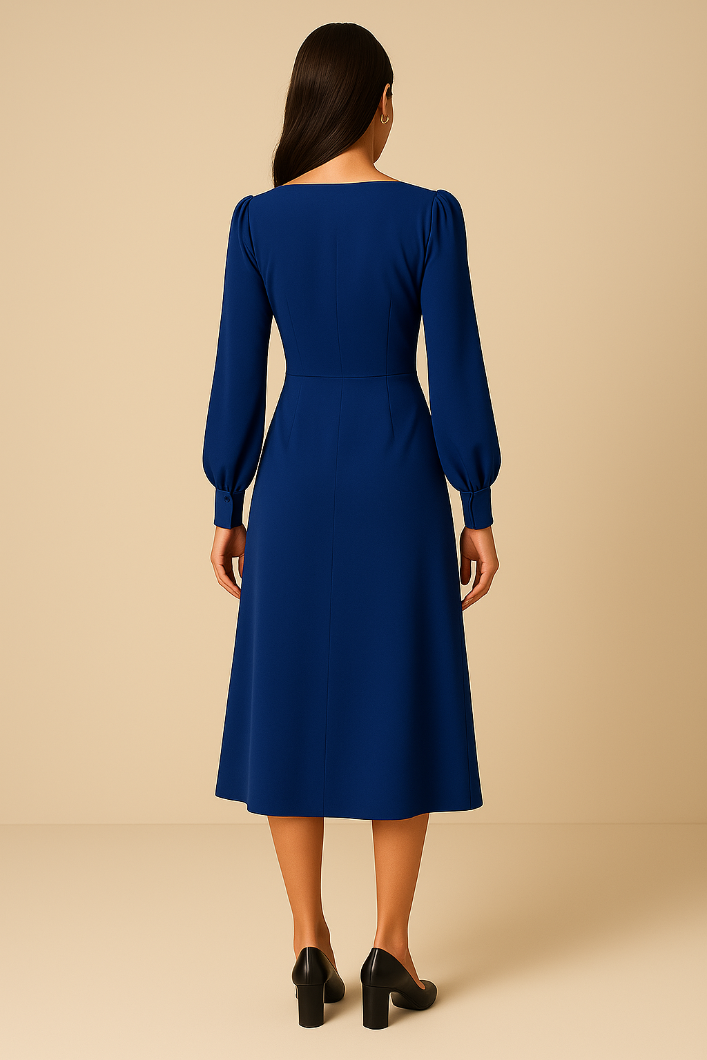 Royal Blue Satin Midi Dress with Twist-Draped Bodice and Side Slit