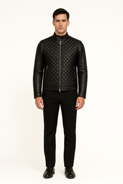 NEO MATRIX JACKET – Luxury Diamond- Stitched Leather