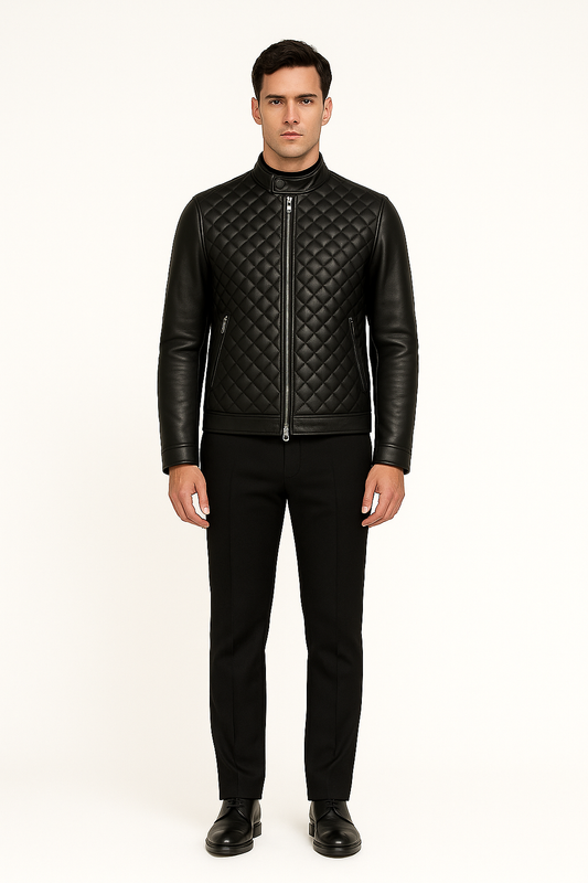 NEO MATRIX JACKET – Luxury Diamond- Stitched Leather