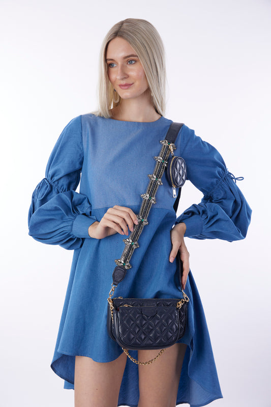 Blue Embroidered Combo Sling Bag