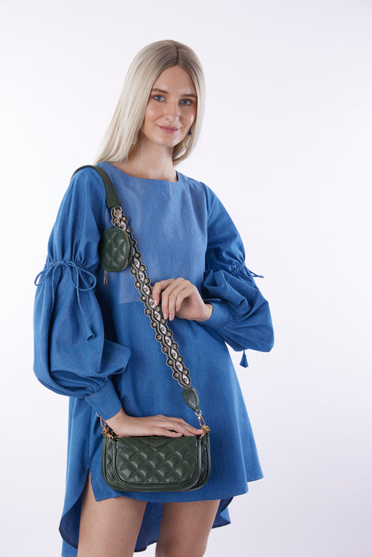 Green Embroidered Combo Sling Bag