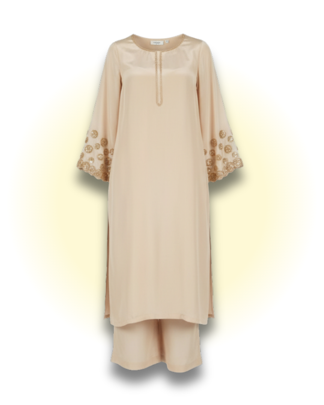 Beige Embroidered Silk Kurta Set