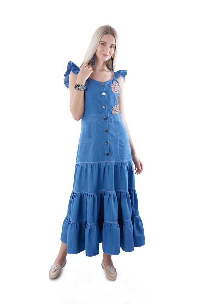 Tiered Denim Maxi Dress