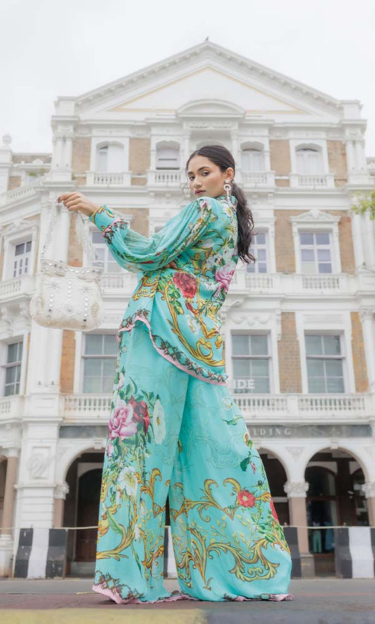 Blue Green Co-ord Set With Wide Leg Pants