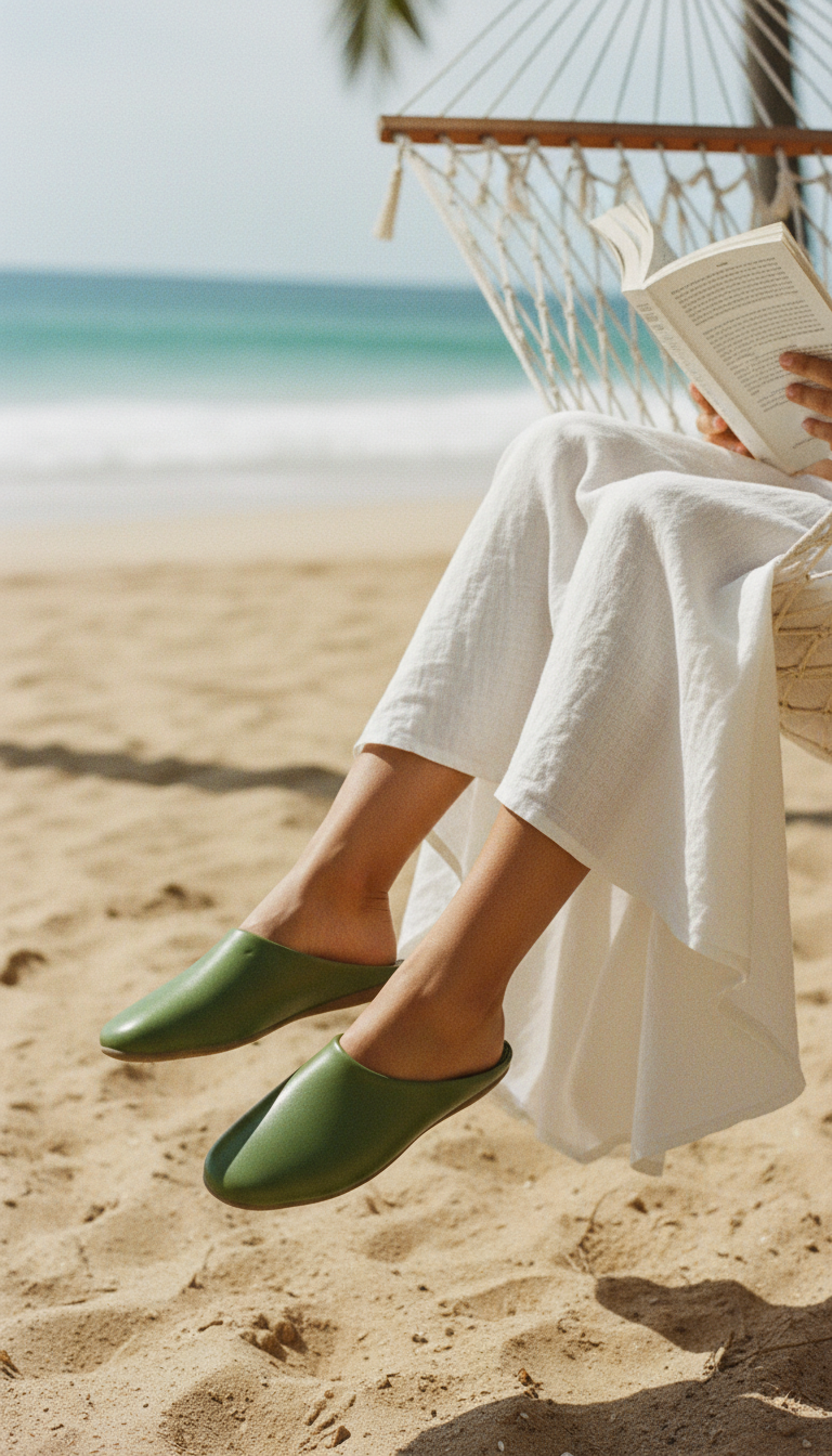 Green Loafers with rubber sole