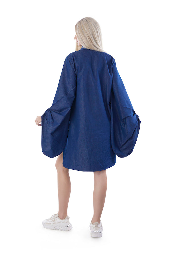 Balloon Sleeves Denim Shirt Dress