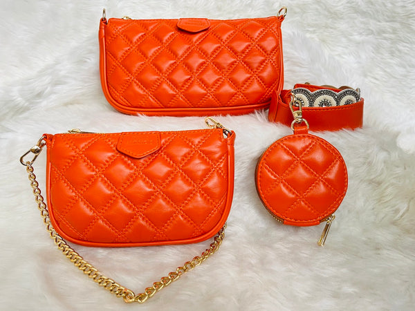 Orange Embroidered Combo Sling Bag