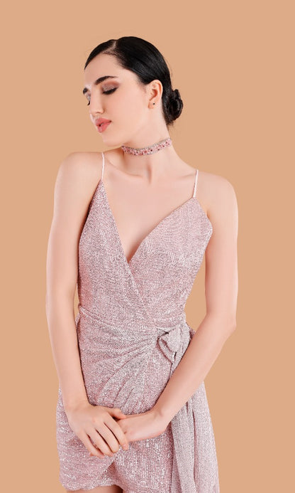Pink Sequin Wrap Dress