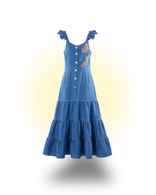 Tiered Denim Maxi Dress