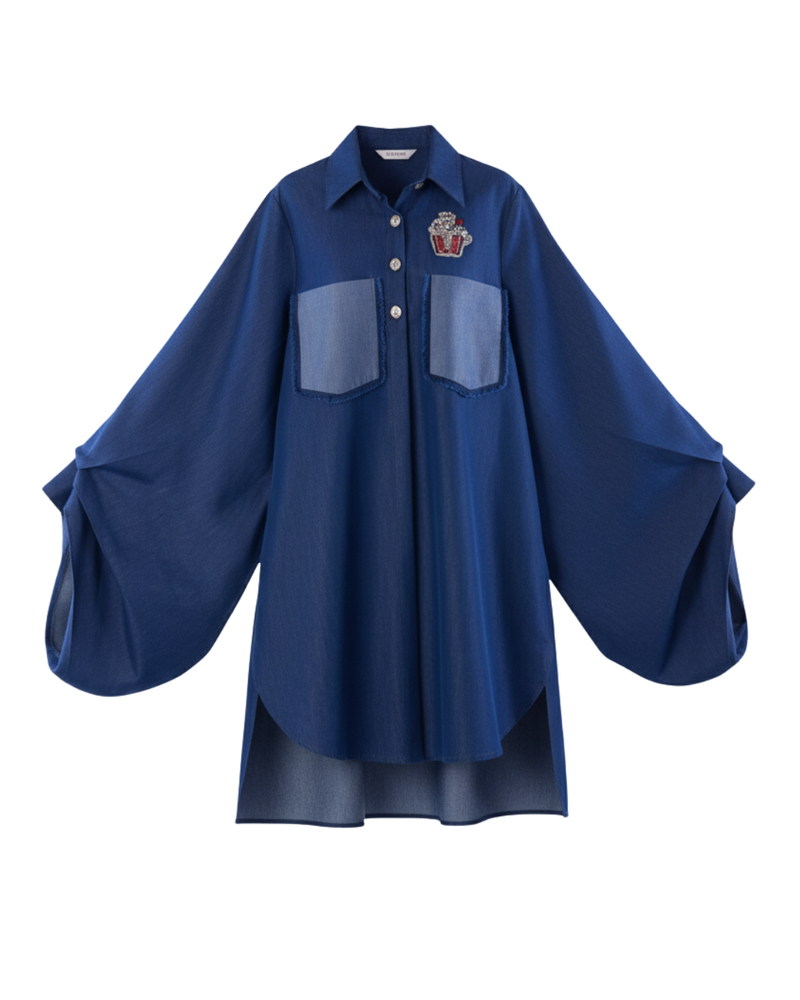 Balloon Sleeves Denim Shirt Dress
