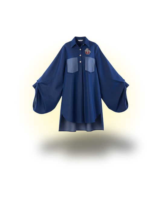 Balloon Sleeves Denim Shirt Dress