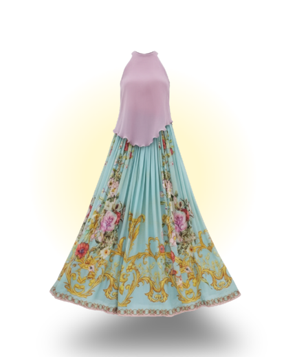 Floral Embroidered Skirt With Halter Neck Top