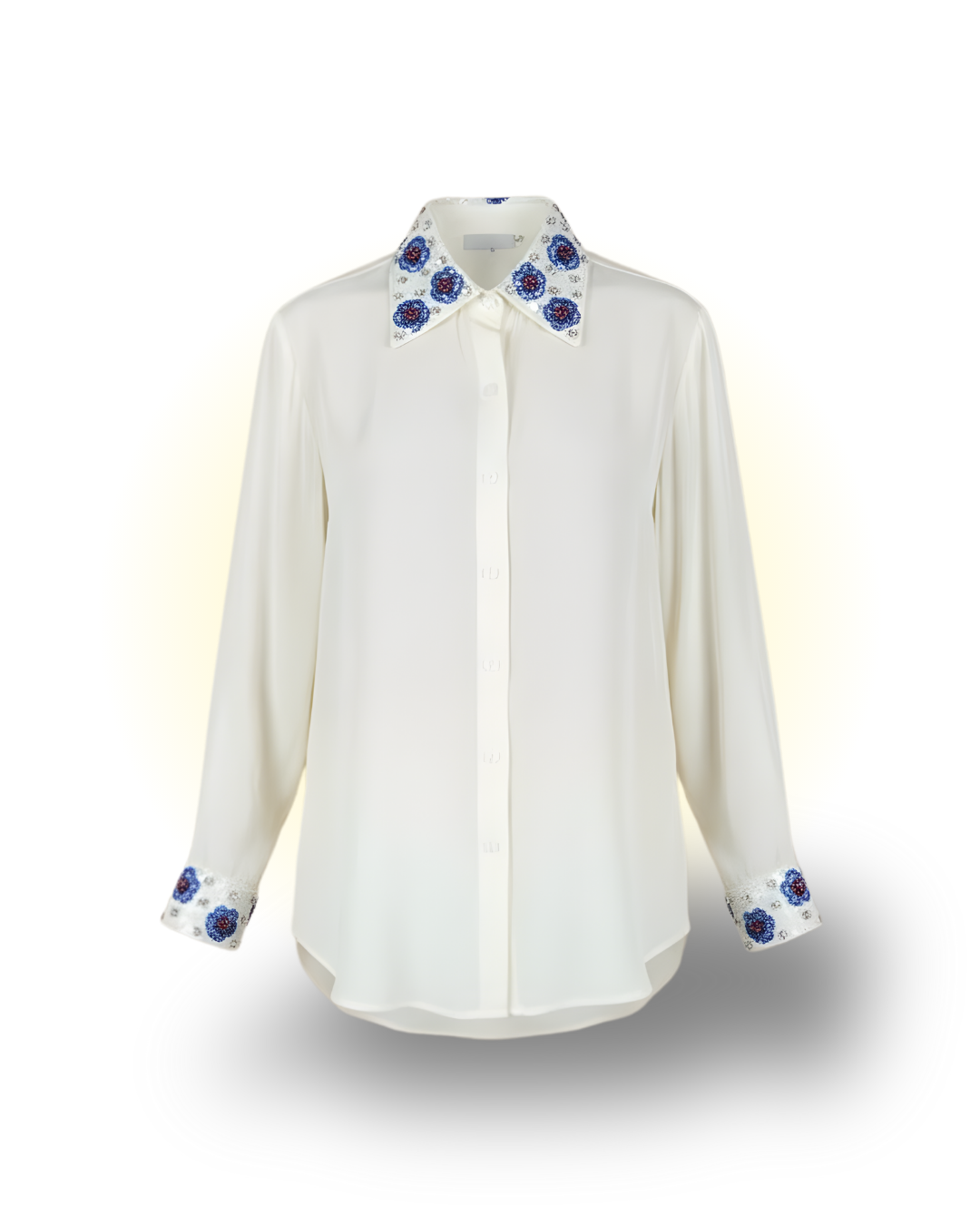 Flower Embroidered Silk Shirt
