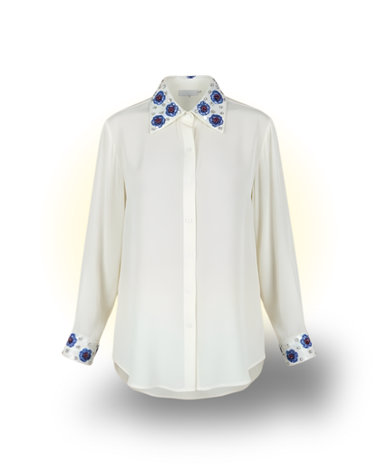 Flower Embroidered Silk Shirt