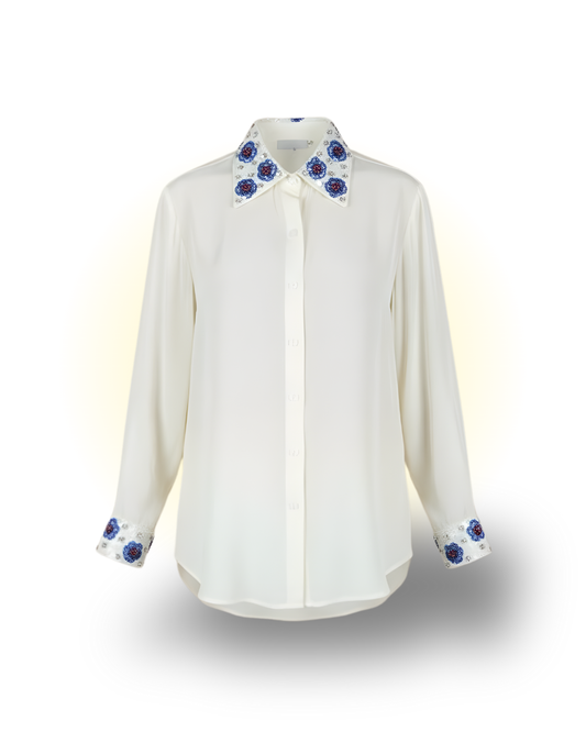 Flower Embroidered Silk Shirt
