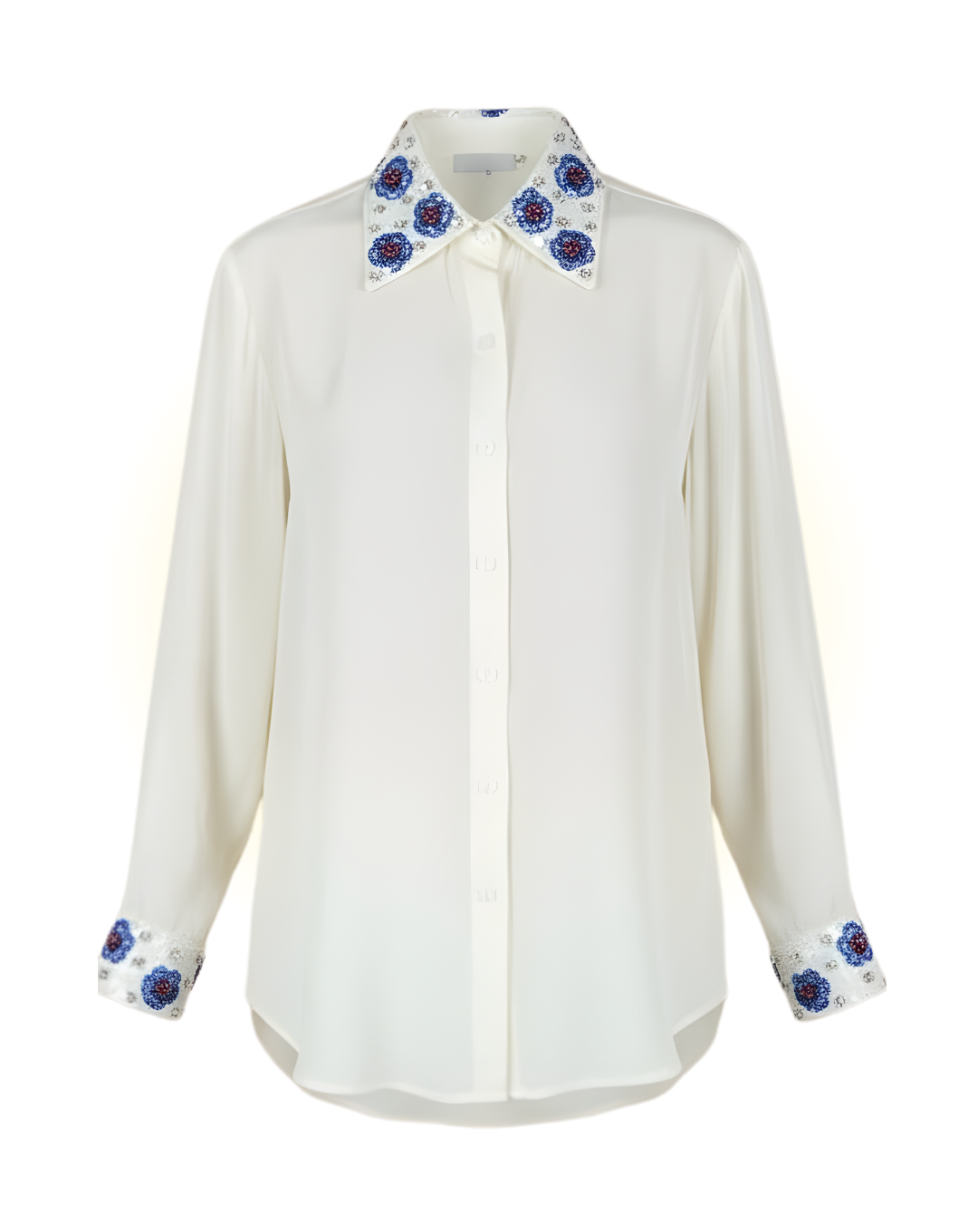 Flower Embroidered Silk Shirt