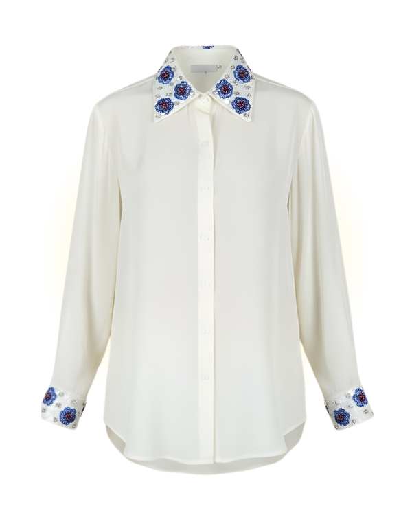 Flower Embroidered Silk Shirt