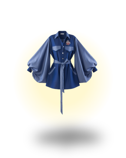 Color Block Denim Shirt dress With Belt