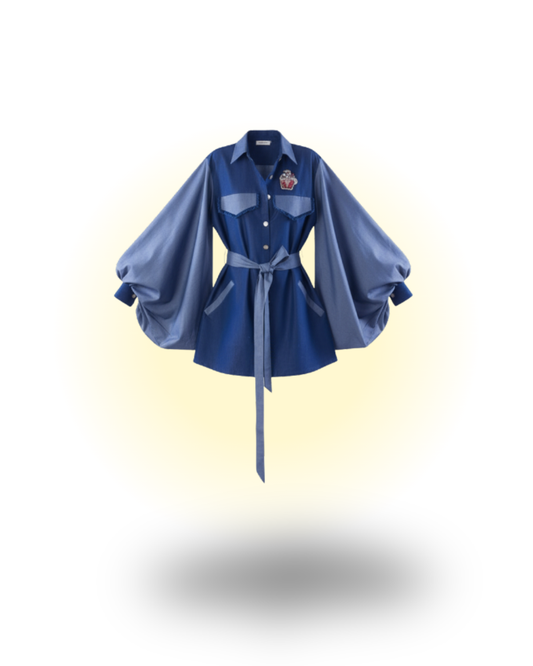 Color Block Denim Shirt dress With Belt