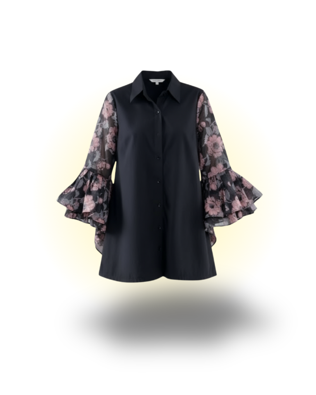 Floral Pleated Sleeve Shirt Dress