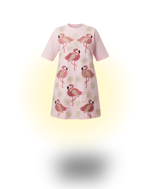 Flamingo Embroidered Dress