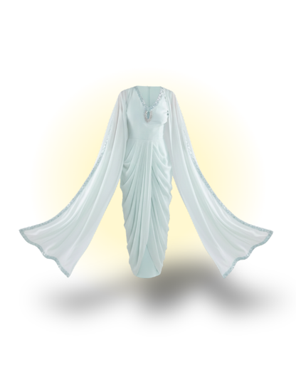 Embroidered Dress in Sky Blue/ Peach/ Aqua Blue  colours With Ruched Cape