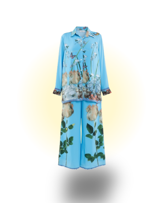 Floral Silk in Sky Blue/M Co-ord Set