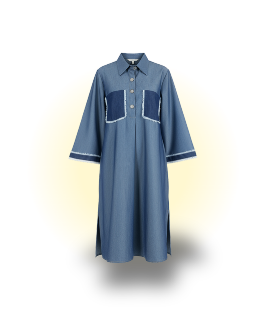 Washed Denim Oversized Midi Dress