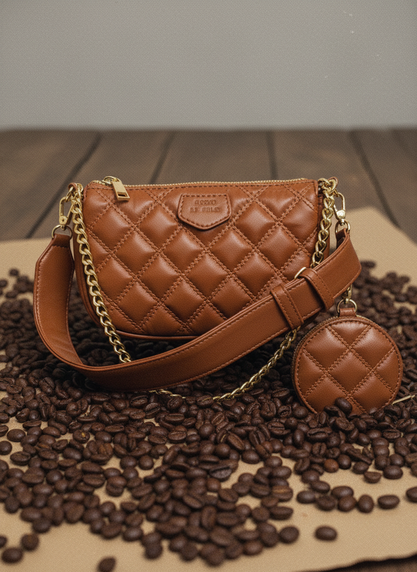 Brown Embroidered Combo Sling Bag