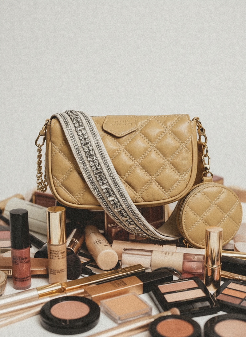 Hand Embroidered Fish Leather Beige Sling Bag