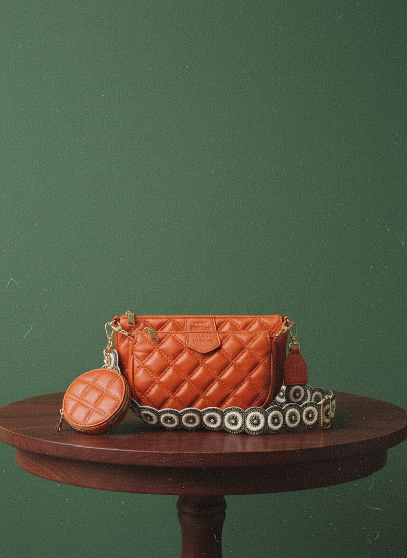 Orange Embroidered Combo Sling Bag