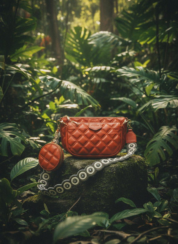 Orange Embroidered Combo Sling Bag