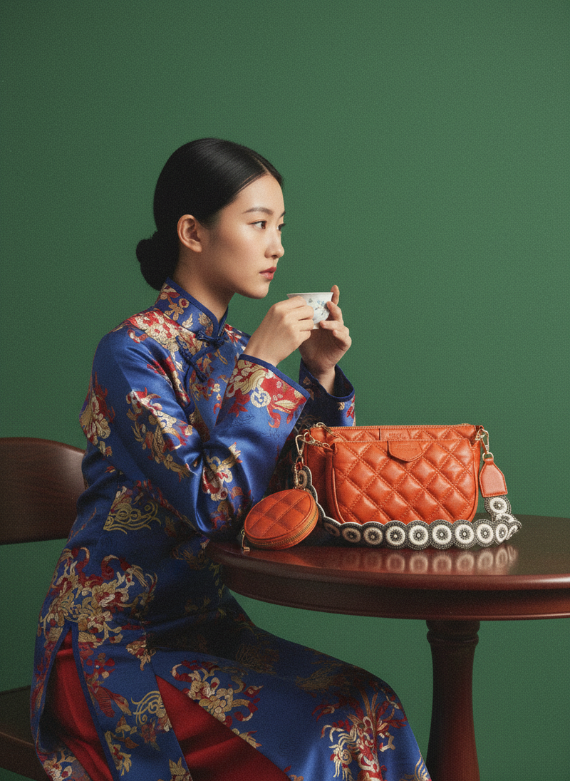 Orange Embroidered Combo Sling Bag